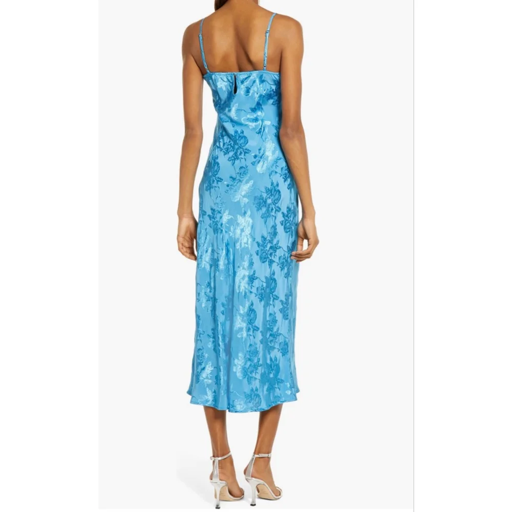 Lulu’s Blue Floral Jacquard Midi Dress S - Picture 2 of 10